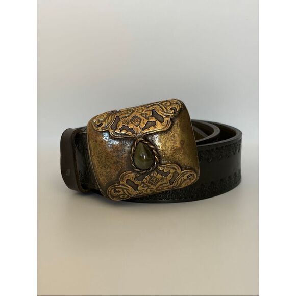 Töpfer Leather Belt with Ornate Jewel Buckle – Deep Dark Green Size 85 main image 7